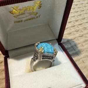 Sterling Silver Blue Topaz Statement Ring | 18K Gold Accents